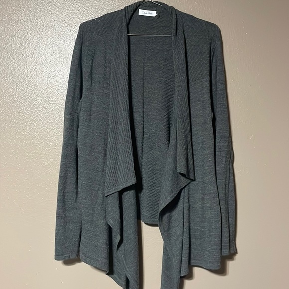 Calvin Klein- gray open flutter front long sleeve wool blend cardigan sweater XL